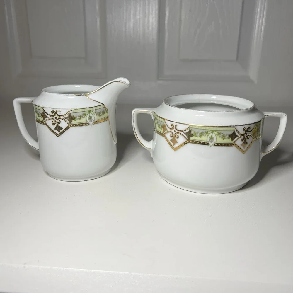 antique hand-painted porcelain creamer and‎ sugar bowl set